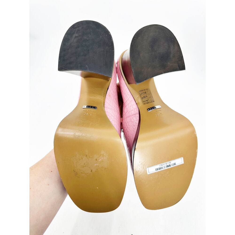 Gucci Horsebit Croc Platform Loafers Woman Heels Pink 36.5 - Picture 6 of 9
